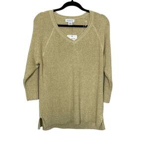 Liz Claiborne Sweater Pullover Raglan Sleeve Knit Gold Shiny Sparkle XL NWT‎ New